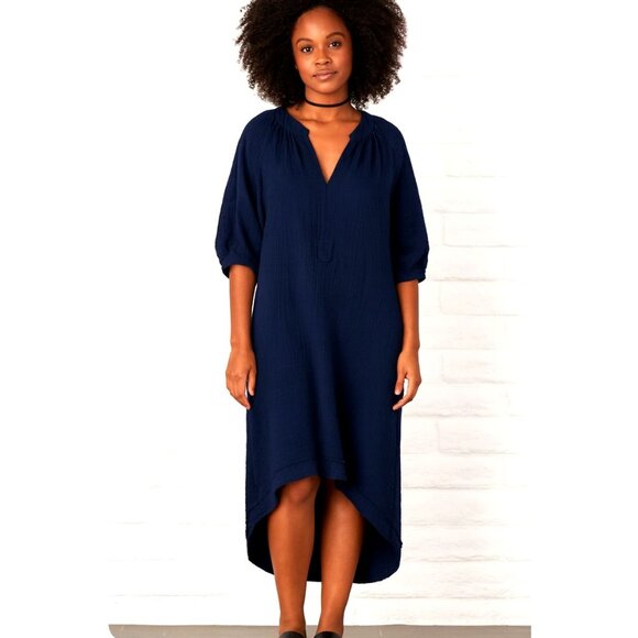 Ocean + Main Blue Gauze 100% Cotton Maxi Dress With Pockets Size 2X NWT - Picture 1 of 9